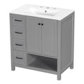 GDFStudio Madison Modern Wood 30-Inch Bathroom Vanity with Ceramic Sink, Drawers and Open Shelf, Gray