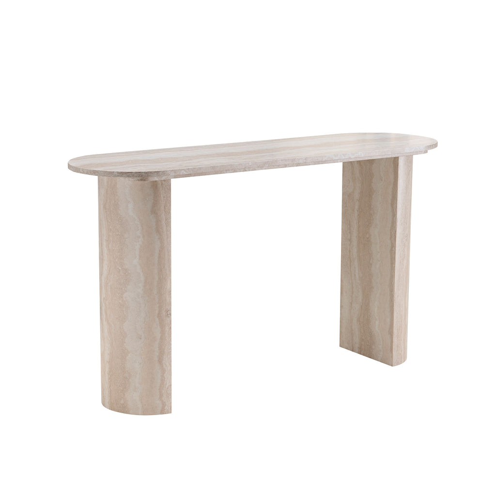 GDFStudio Ormarr Modern 55'' Faux Marble Pattern Console Table, Beige
