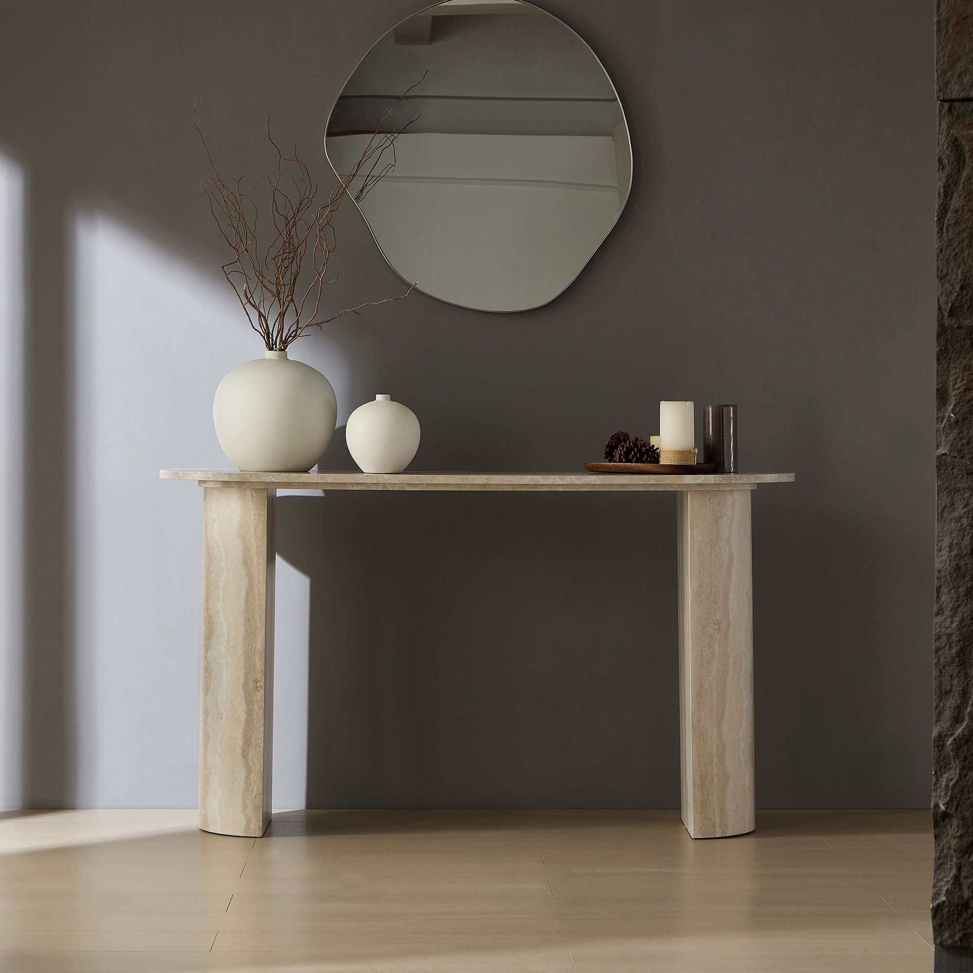 GDFStudio Ormarr Modern 55'' Faux Marble Pattern Console Table, Beige