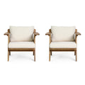 Christopher Knight Home Arcola Outdoor Acacia Wood Club Chairs with Water Resistant Cushions (Set of 2), Teak and Beige