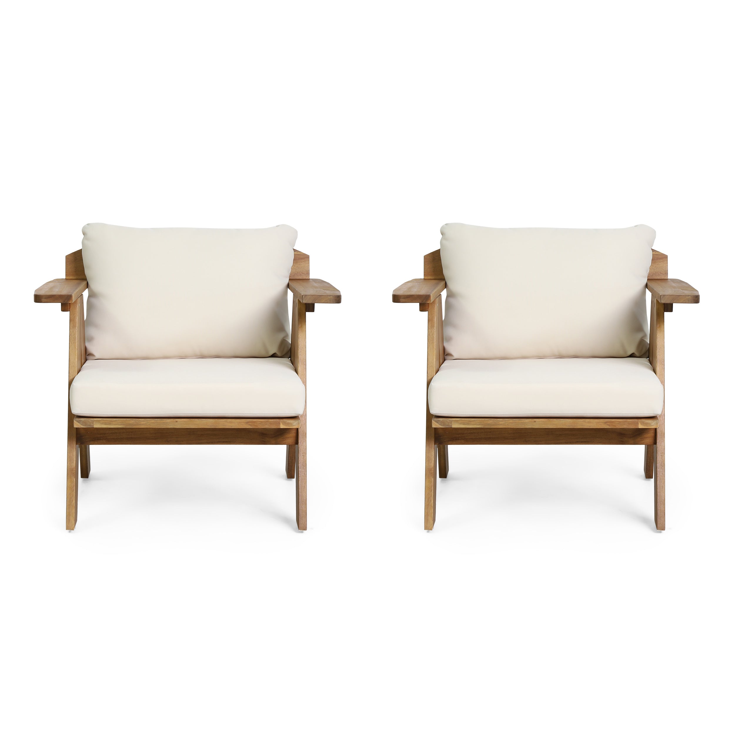 Christopher Knight Home Arcola Outdoor Acacia Wood Club Chairs with Water Resistant Cushions (Set of 2), Teak and Beige