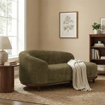 Christopher Knight Home Farid Modern Rubberwood Bouclé Upholstered Chaise Lounge, Green/Walnut