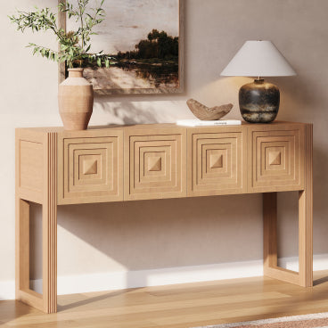 Christopher Knight Home Laura Modern Geometric Carved Console Table with 3 Drawers, Light Brown