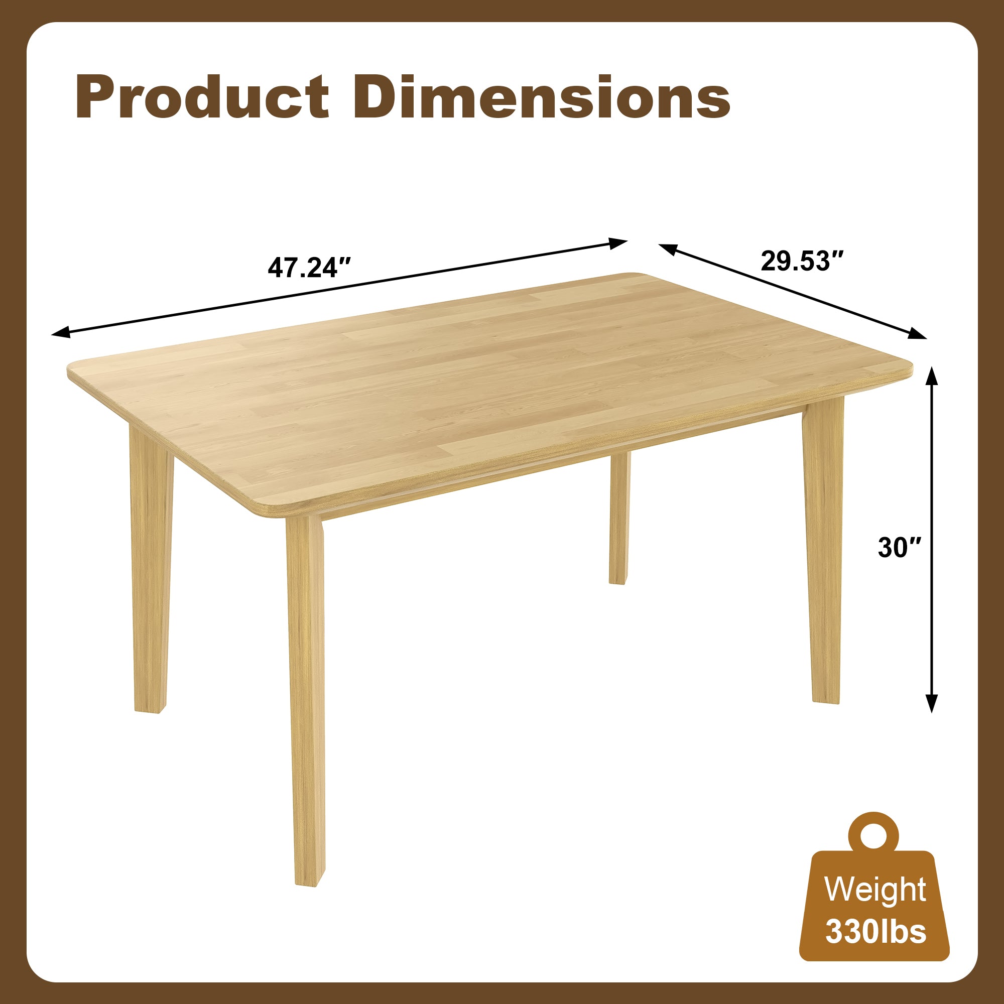 GDF Studio Wood Dining Table, 47-Inch Rectangular Kitchen Table with Tapered Legs, Farmhouse Style