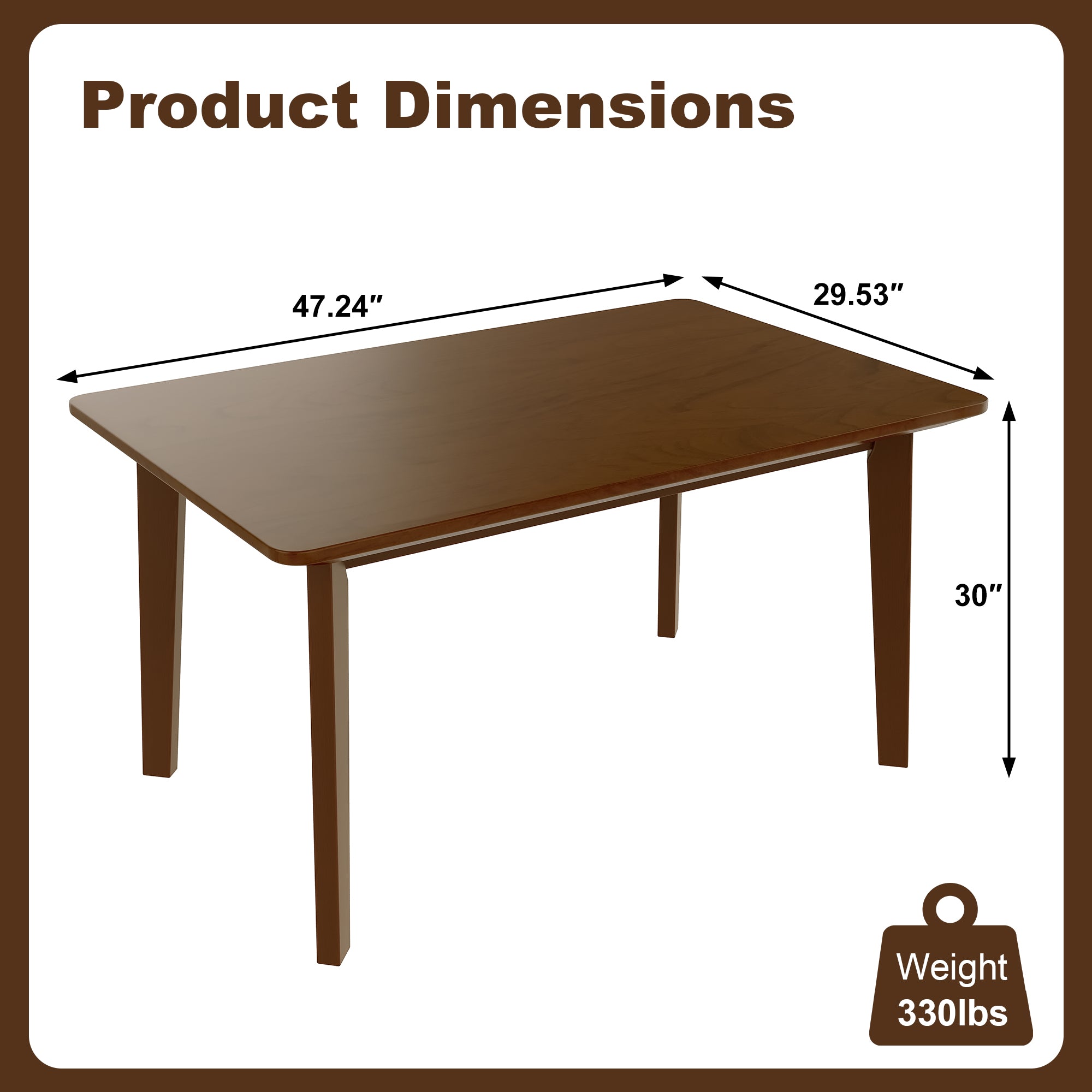 GDF Studio Wood Dining Table, 47-Inch Rectangular Kitchen Table with Tapered Legs, Farmhouse Style