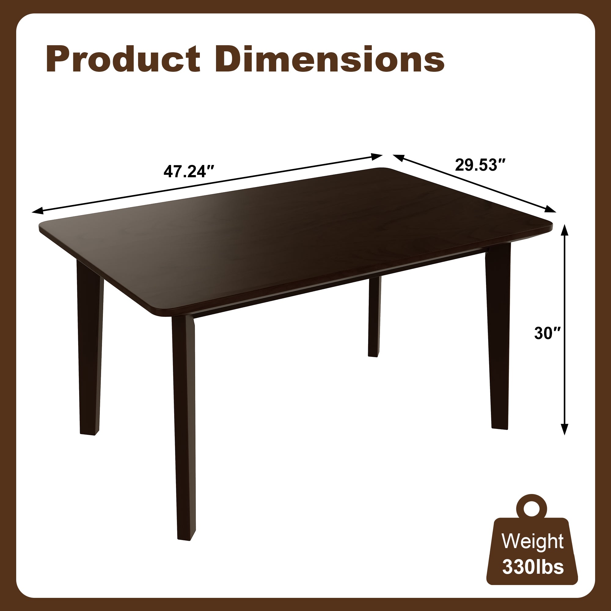 GDF Studio Wood Dining Table, 47-Inch Rectangular Kitchen Table with Tapered Legs, Farmhouse Style