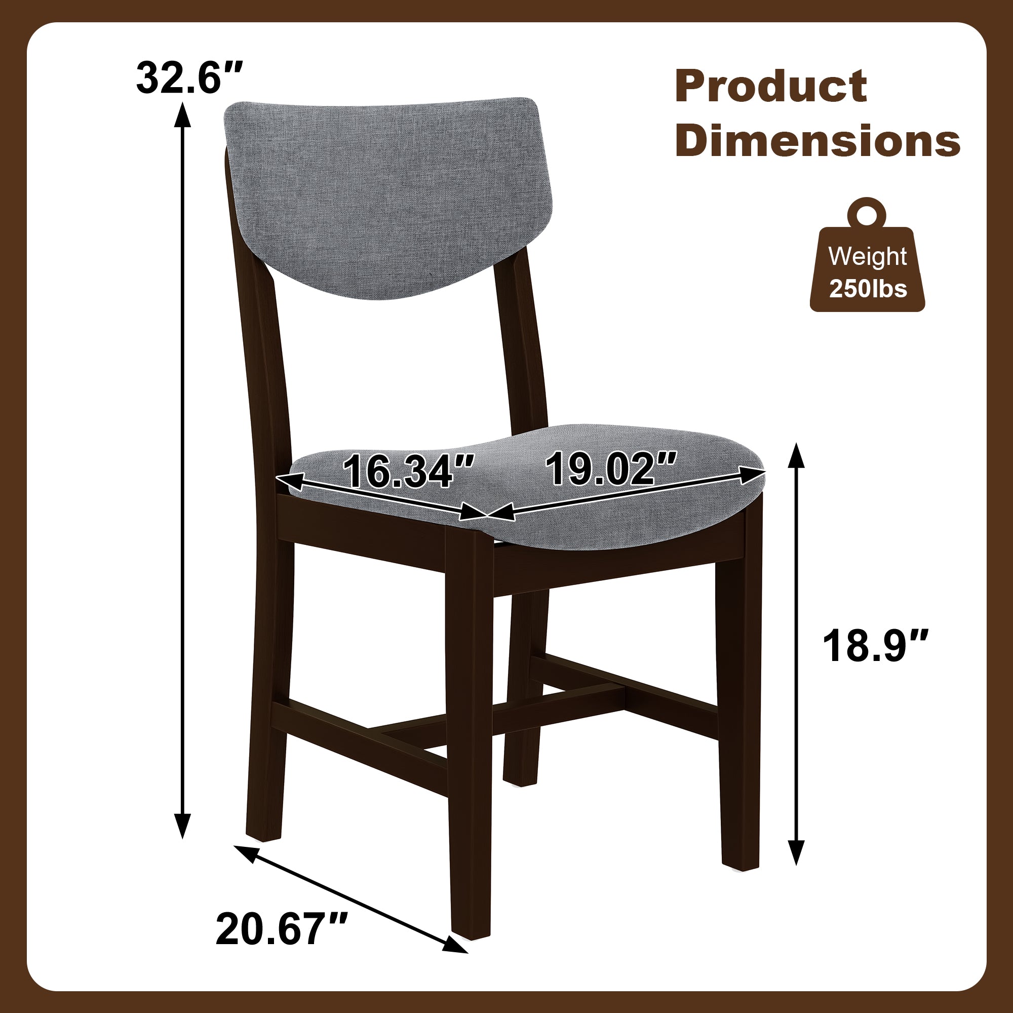 GDF Studio Upholstered Wood Dining Chair with Padded Seat, Gray Fabric Kitchen Chair