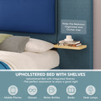 Christopher Knight Home Upholstered Storage Platform Bed with PU Headboard Cushion & Built-In Side Shelves