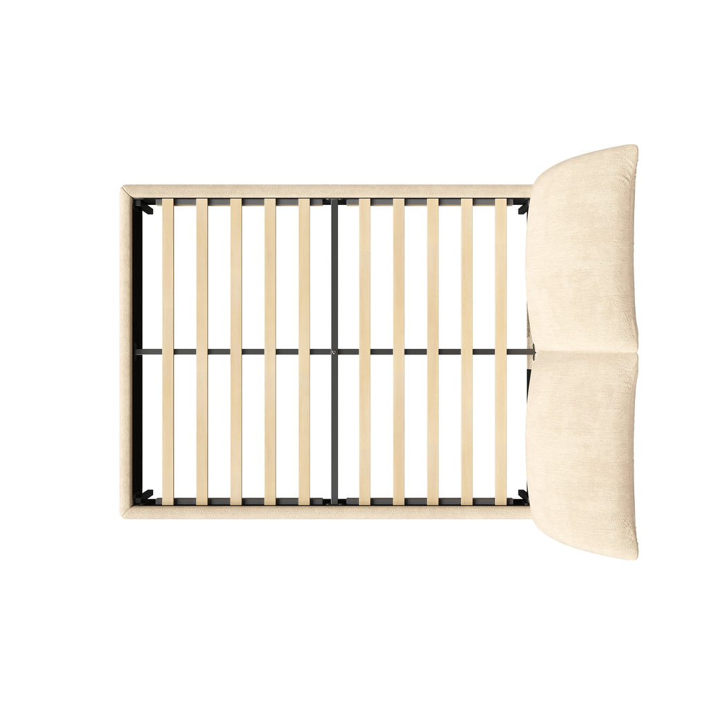 Christopher Knight Home Modern Fabric Upholstered Bed with Adjustable Cushion Headboard & Wood Slat Support