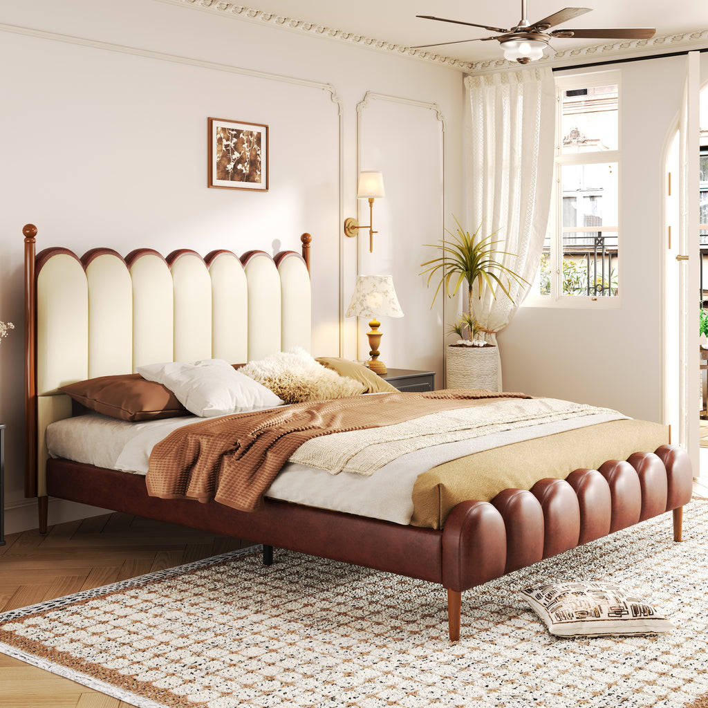 Christopher Knight Home Luxury Faux Leather Bed Frame with Curved Headboard & Solid Wood Support