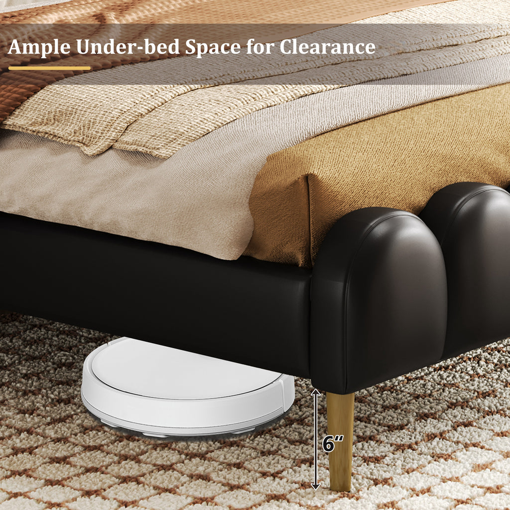 Christopher Knight Home Luxury Faux Leather Bed Frame with Curved Headboard & Solid Wood Support