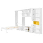 Twin Size Murphy Bed with TV Stand, Storage Drawers & Cabinets, Space-Saving Wall Bed for Small Rooms
