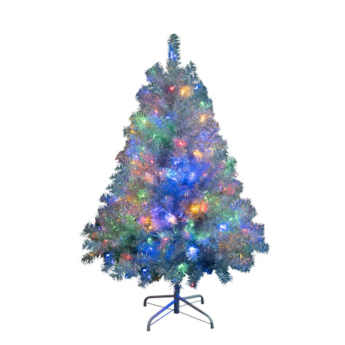 GDFStudio Noelle Modern Glam PVC Pre-Lit Artificial Christmas Tree with LEDs, Sliver, 4FT
