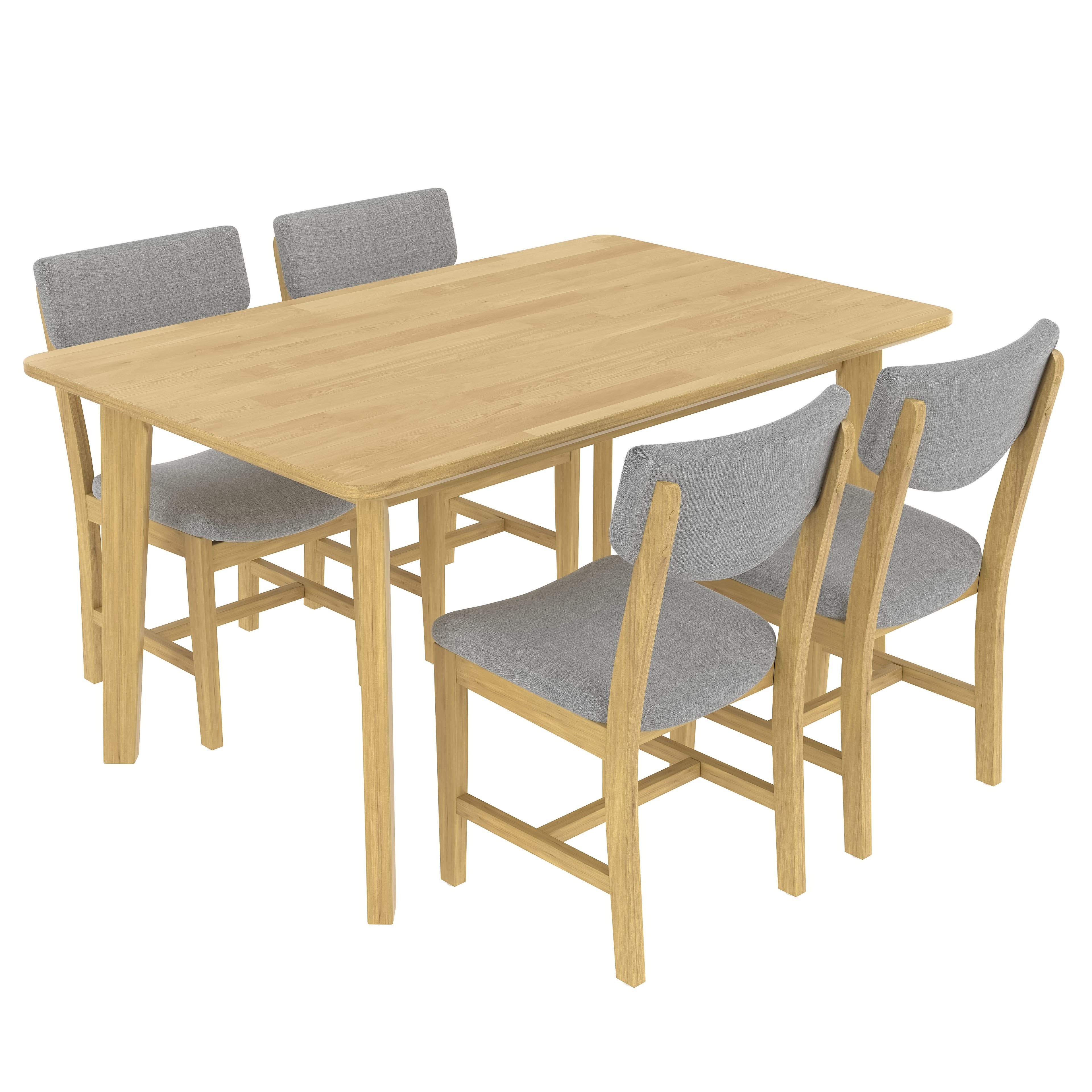 GDF Studio 5-Piece Solid Wood Dining Table Set with Upholstered Chairs, Rectangular Kitchen Table Set for 4