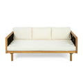 Christopher Knight Home Helen 67.5'' Modern Outdoor Acacia Wood Woven Rope 3-Seater Sofa, Beige/Teak