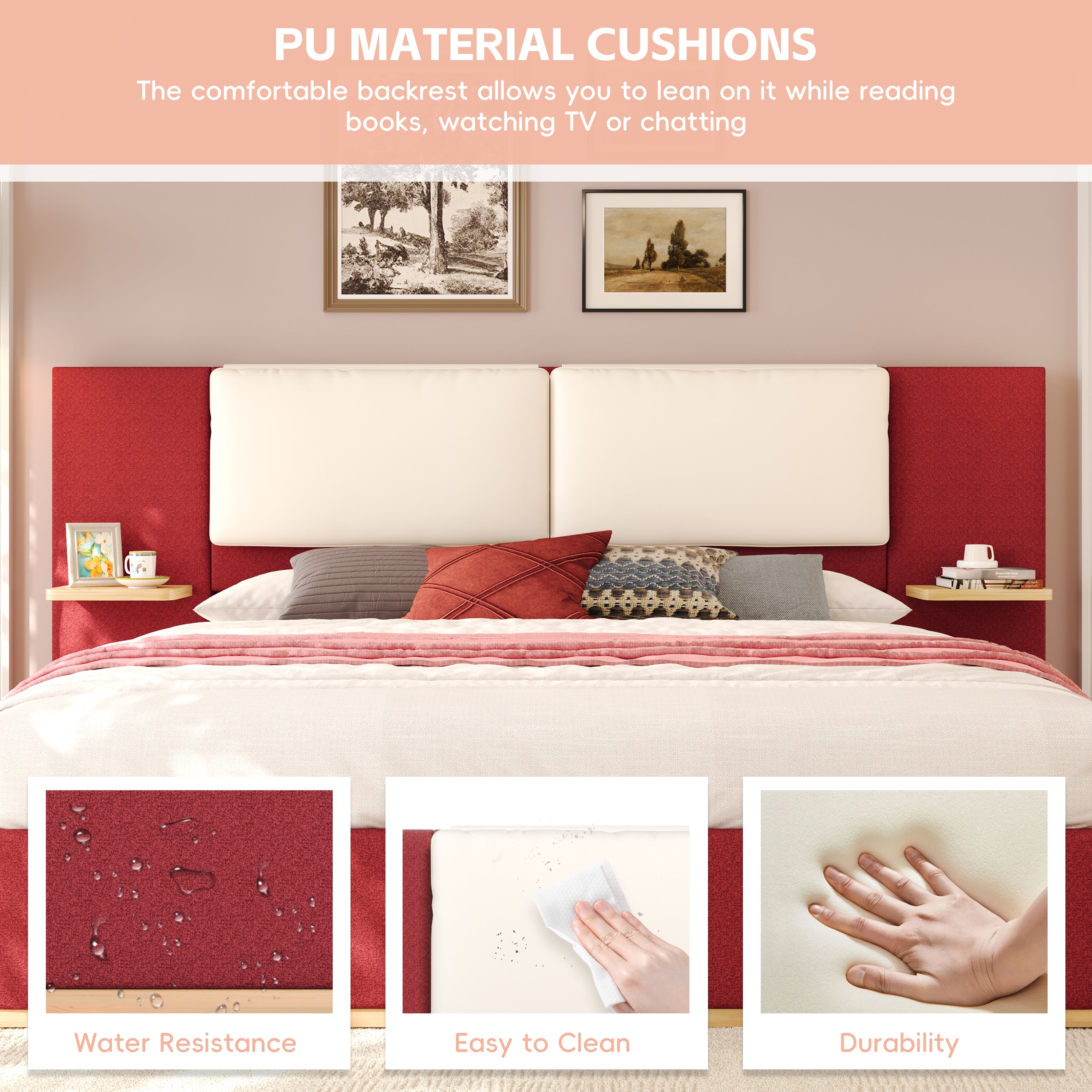 Christopher Knight Home Upholstered Storage Platform Bed with PU Headboard Cushion & Built-In Side Shelves