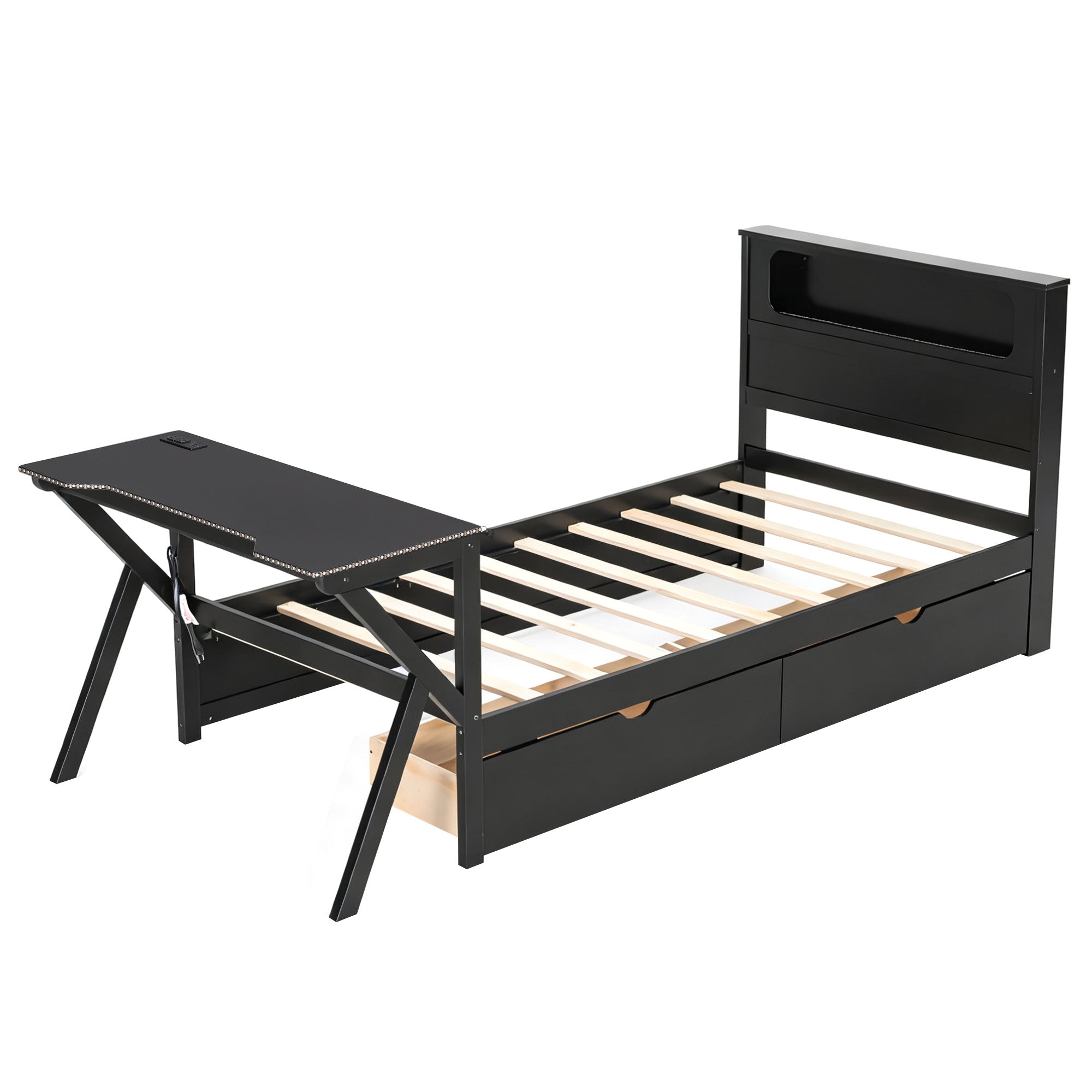 GDF Studio LED Platform Bed with Storage Drawers, USB Charging Station & Metal Frame