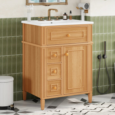 GDFStudio Bevis Modern Wood 24 Inch Bathroom Vanity with Ceramic Sink and Drawers, Wood