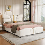 Christopher Knight Home Butterfly-Headboard PU Leather Platform Bed with Wood Slats & Metal Accents