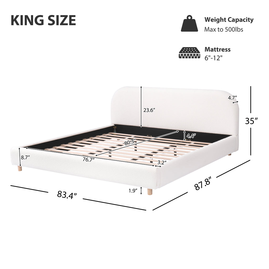 Christopher Knight Home Luxury Boucle Upholstered Queen Bed Frame with Headboard & Wooden Slats