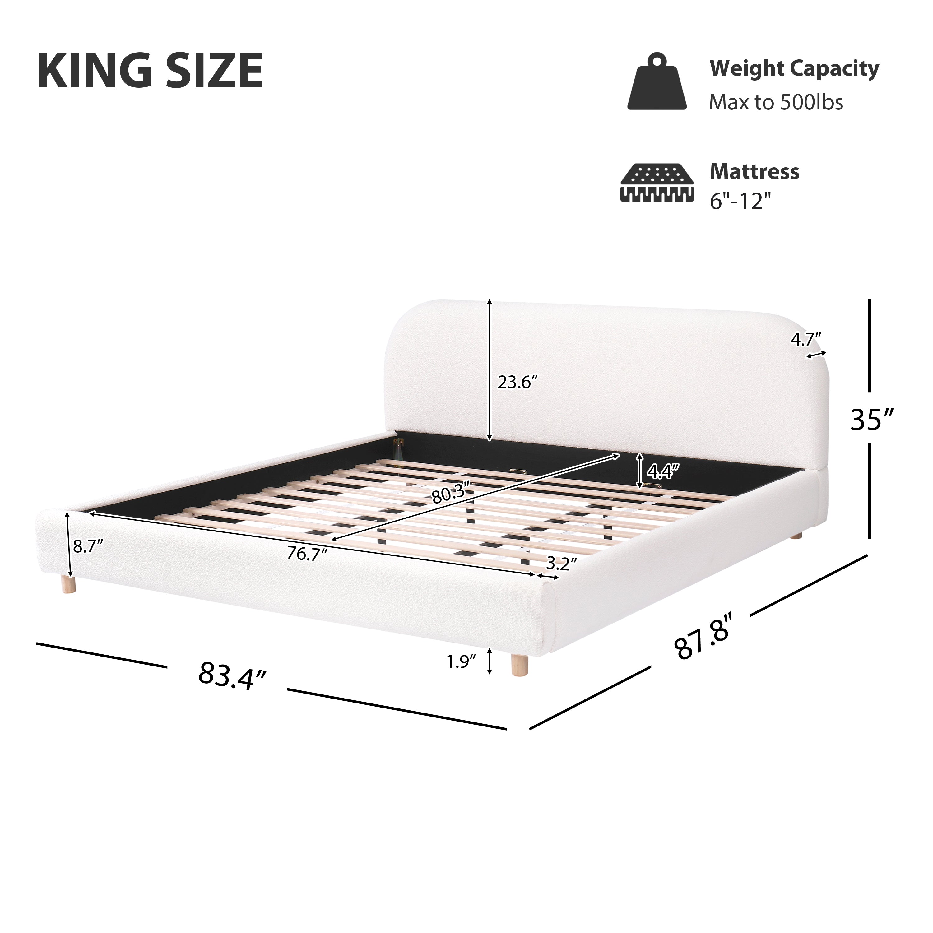 Christopher Knight Home Luxury Boucle Upholstered Queen Bed Frame with Headboard & Wooden Slats