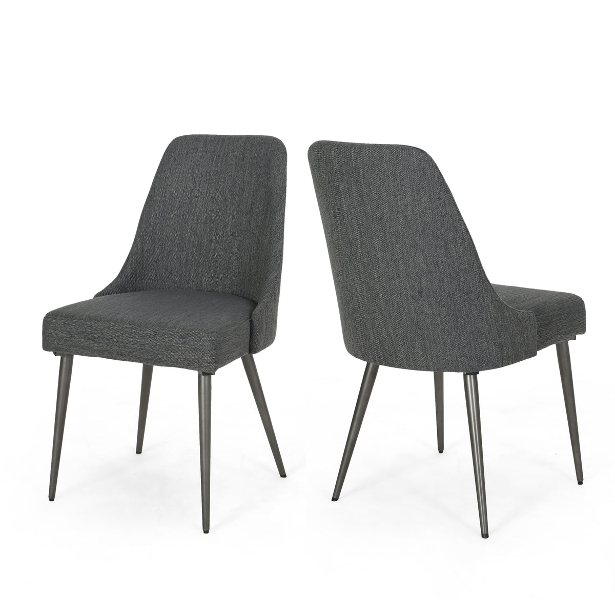GDFStudio Ancona Modern Upholstered Dining Chairs with Curved Backrest and Metal Legs (Set of 2), Charcoal/Gunmetal
