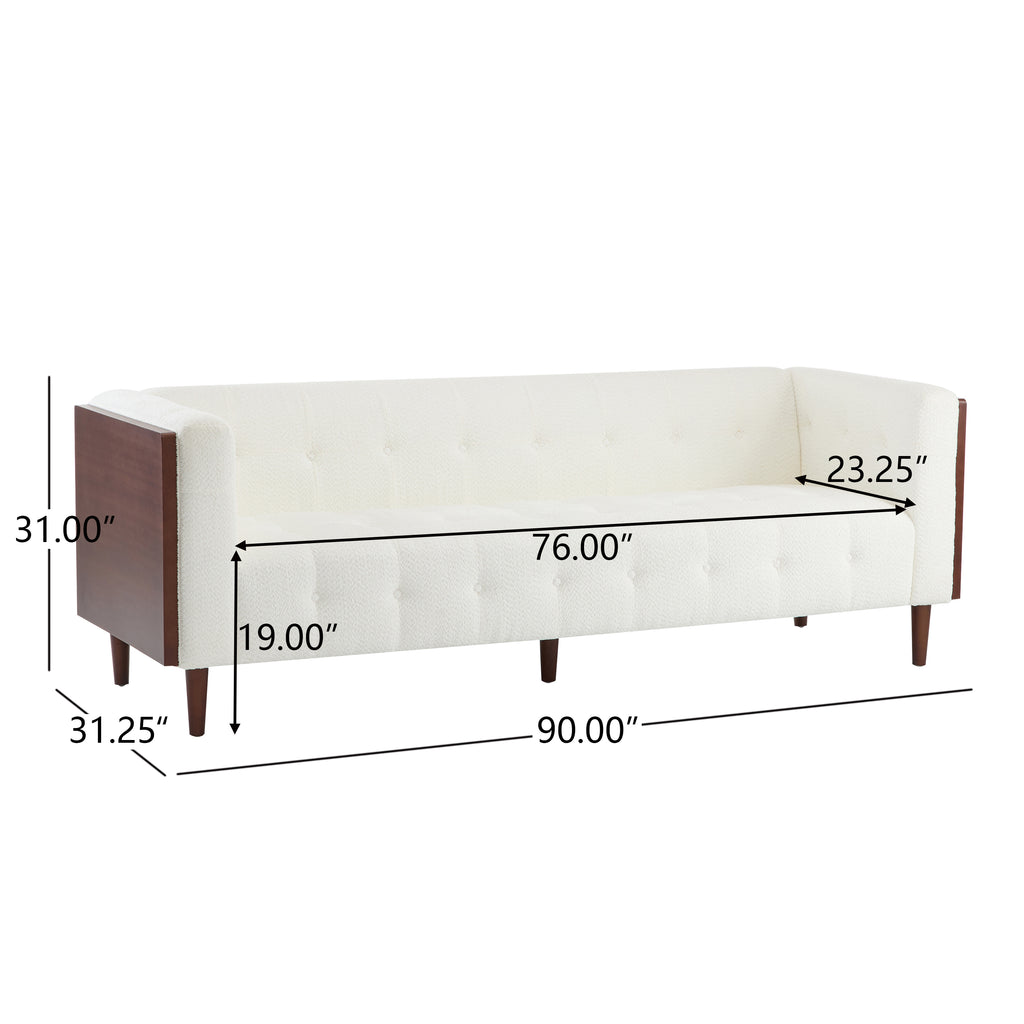 Christopher Knight Home Mid-Century Modern 3-Seater Sofa with Button-Tufted Waffle Stitch & Solid Wood Frame