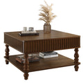 GDFStudio Melisande Mid-Century Modern Square Fluted Lift-Top Coffee Table with Hidden and Open Storage, Walnut Brown