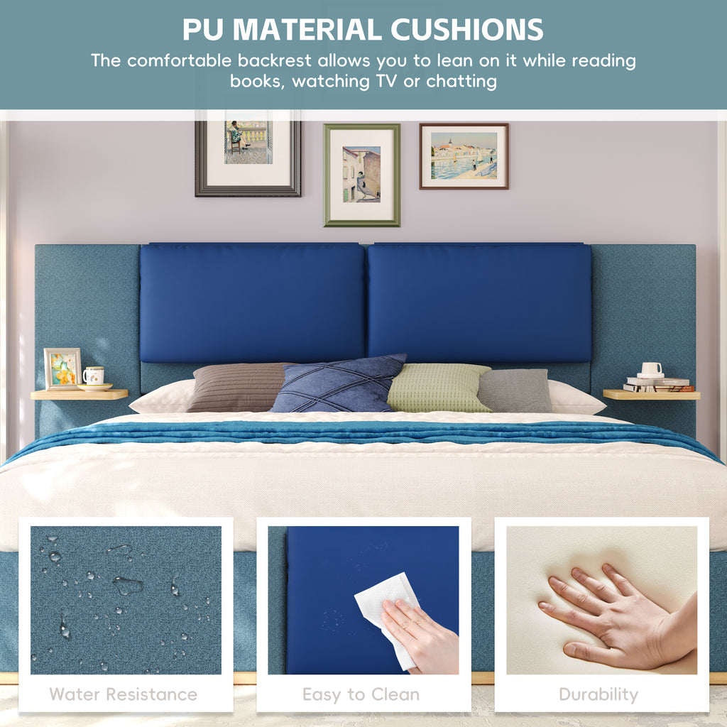 Christopher Knight Home Upholstered Storage Platform Bed with PU Headboard Cushion & Built-In Side Shelves