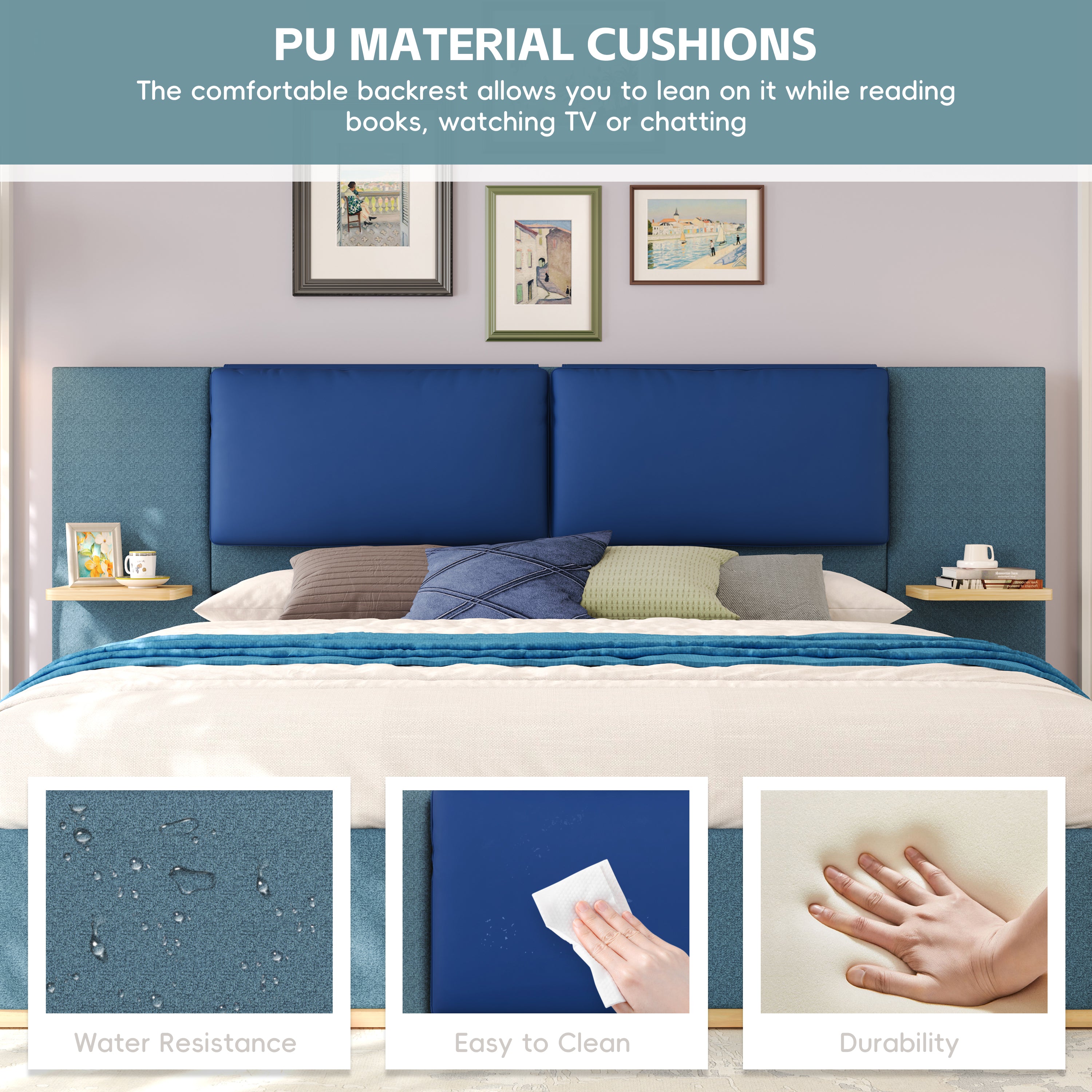 Christopher Knight Home Upholstered Storage Platform Bed with PU Headboard Cushion & Built-In Side Shelves