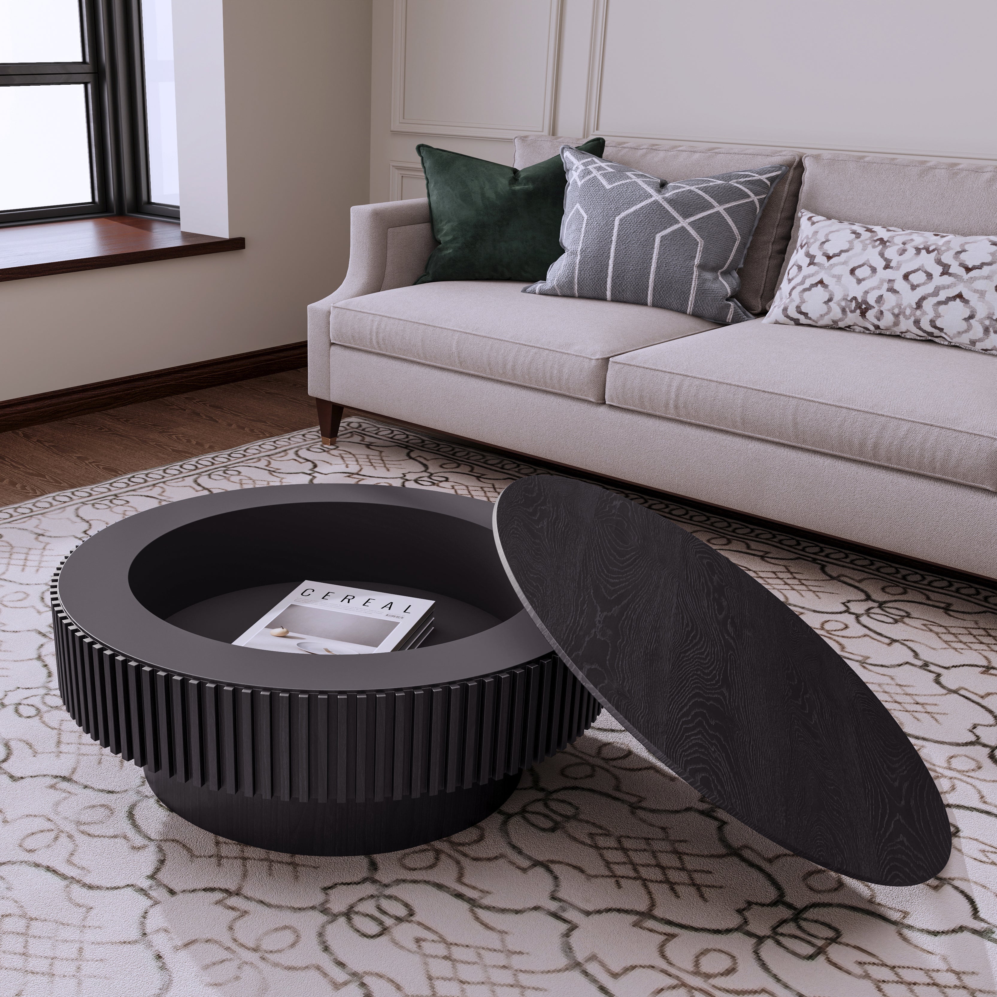 GDFStudio Sophia Modern Round Coffee Table with Storage