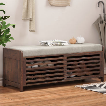 GDFStudio Morley Shoe Bench with Storage and Movable Cushion, Espresso