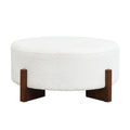 Christopher Knight Home Ralph Contemporary Rubberwood Uphostered Round Ottoman, White/Walnut