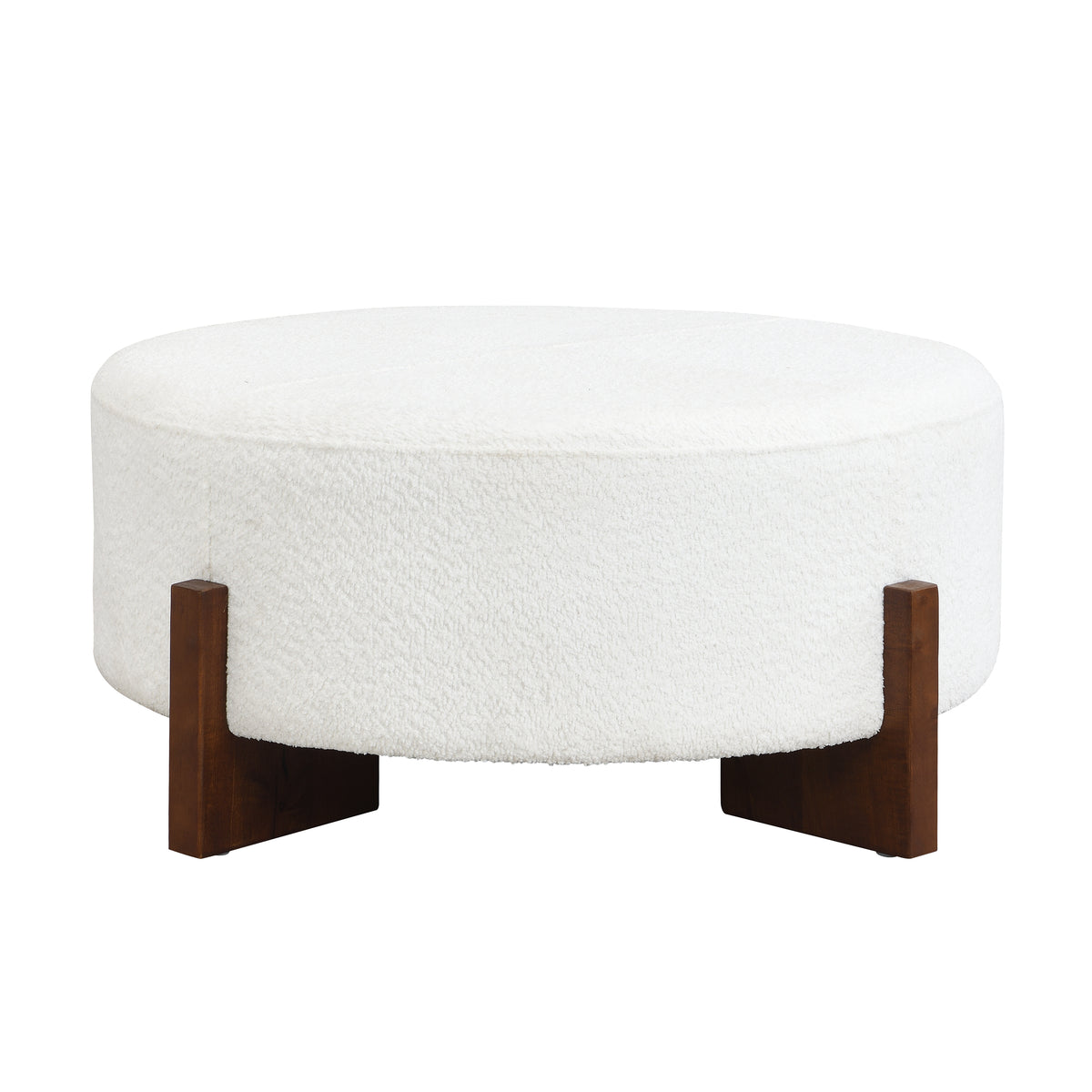 Christopher Knight Home Ralph Contemporary Rubberwood Uphostered Round Ottoman, White/Walnut
