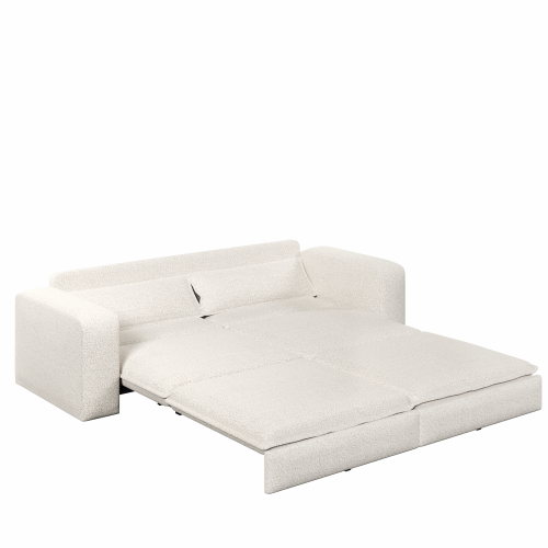 GDFStudio Odette Modern 93  King Size 3-Seater Convertible Teddy Upholstered Sofa Bed with 2 Lumbar Pillows, Beige