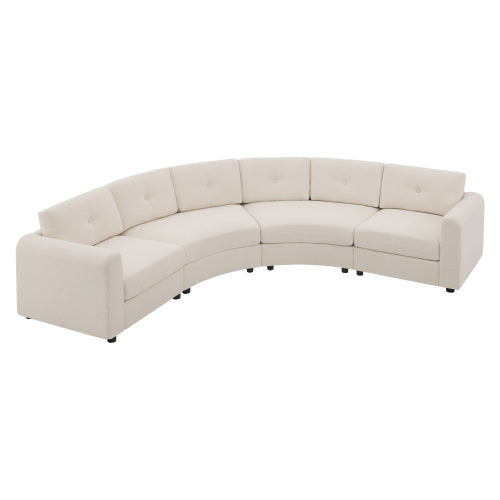 GDFStudio Lennox Contemporary Upholstered 4-Piece Curved Modular Sectional Sofa with Button Tufted Back, Beige Boucle