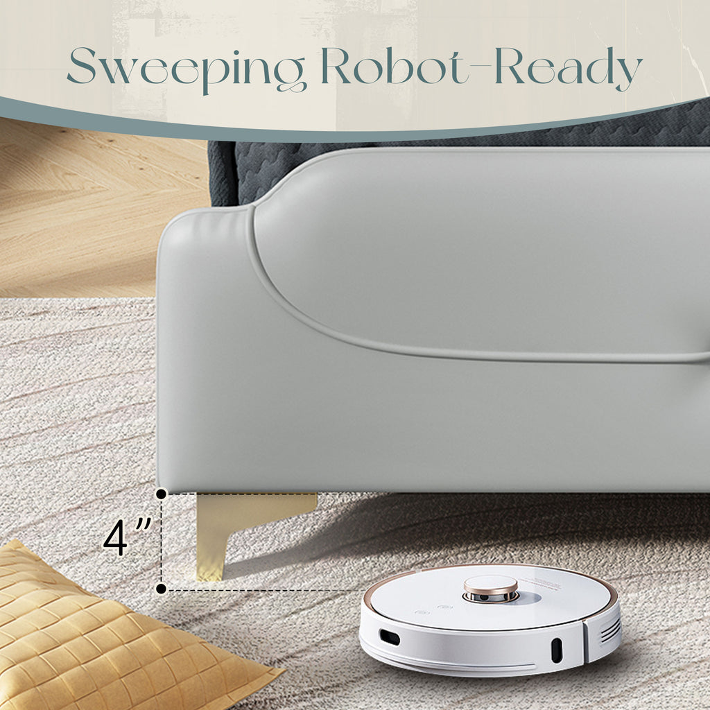 Christopher Knight Home Modern Faux Leather Platform Bed with Gold Metal Accents & Sturdy Wood-Metal Frame