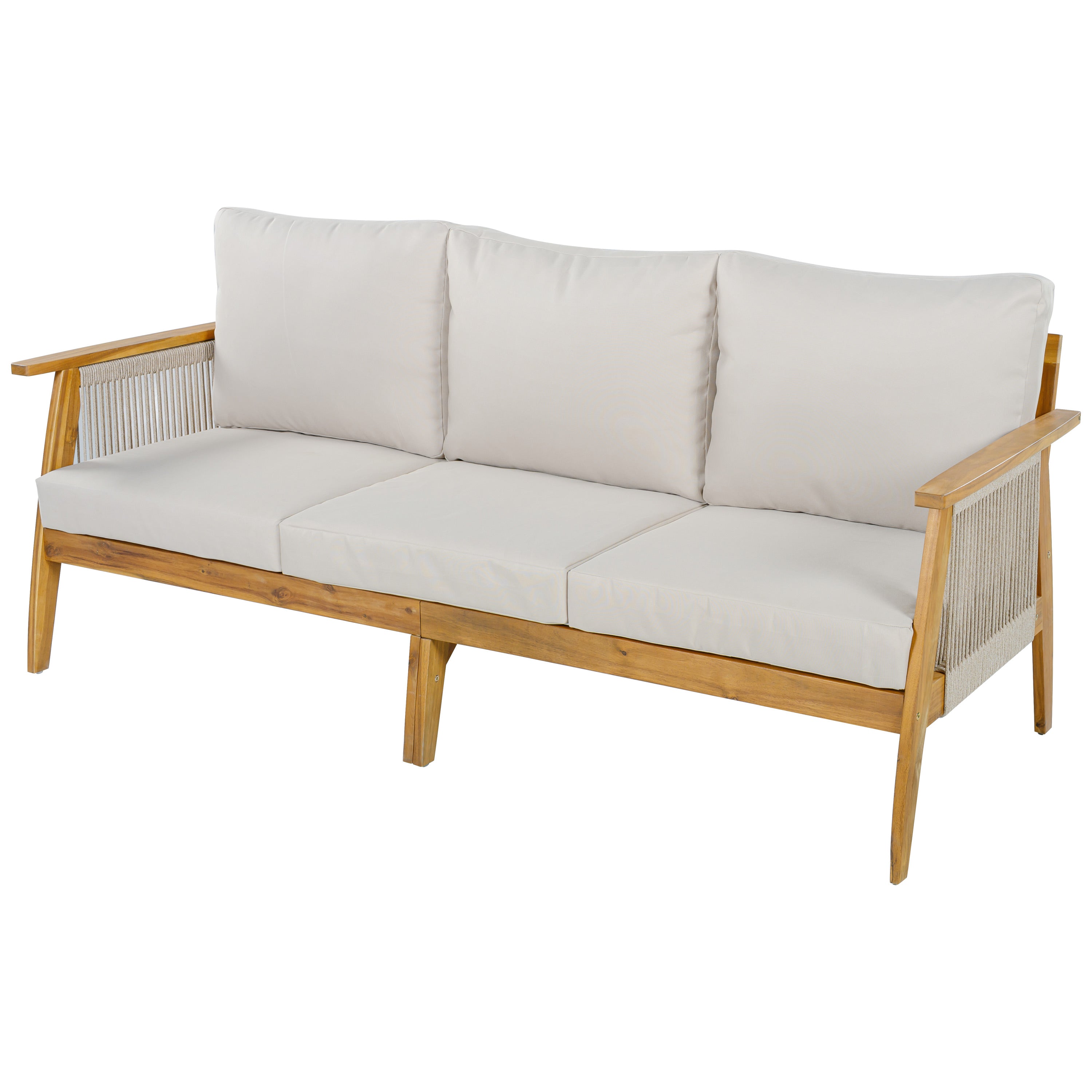Christopher Knight Home Kai 74.8'' Rustic Acacia Outdoor 3-Seater Upholstered Sofa with Rope Weave
