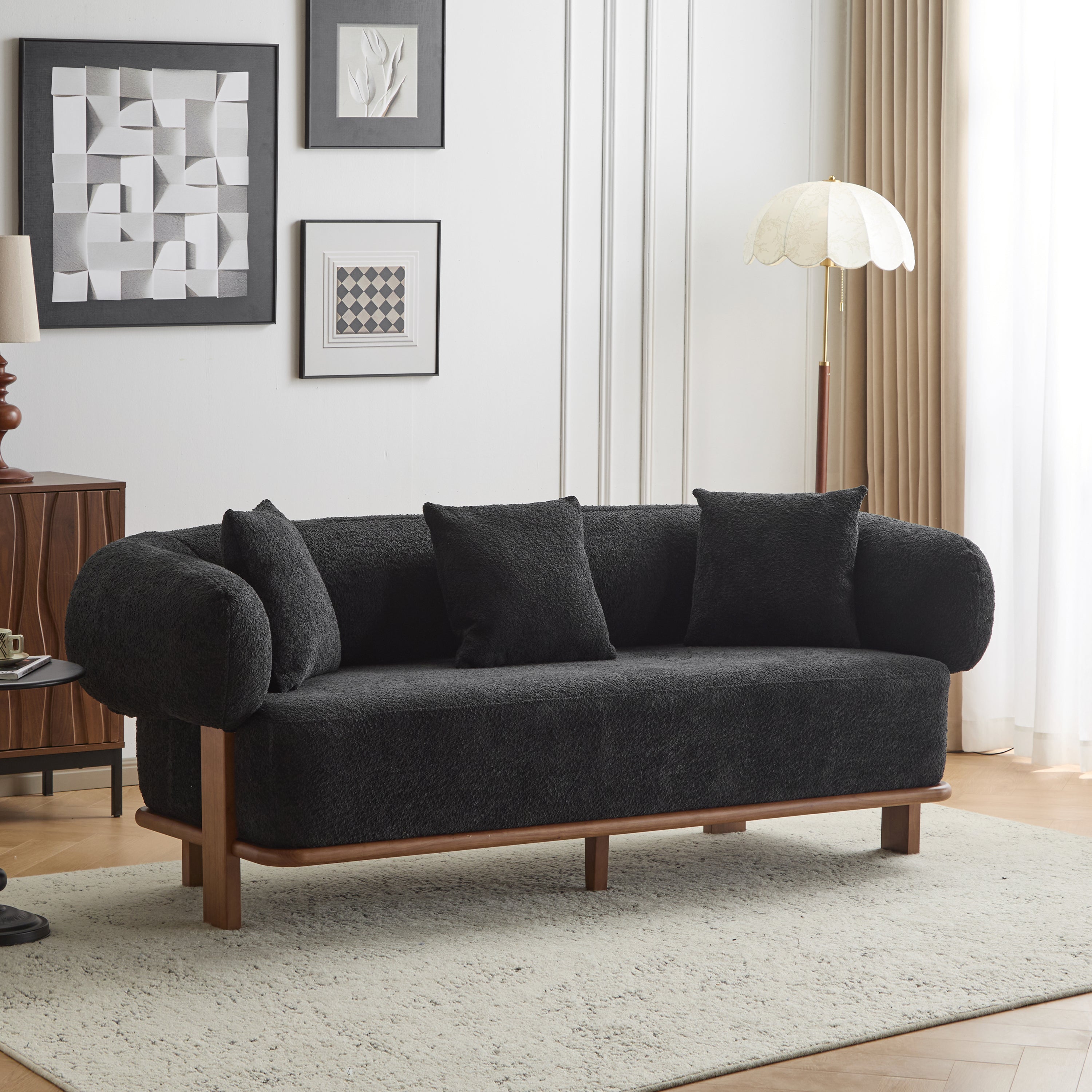 Christopher Knight Home 82" Modern Curved Living Room Sofa with Deep Seat & Solid Wood Frame