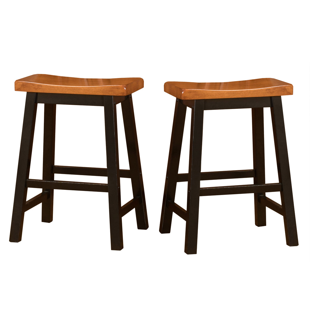 Christopher Knight Home Pomeroy Farmhouse Rubberwood 24 Inch Backless Saddle Counter Stools (Set of 2), Walnut/Black