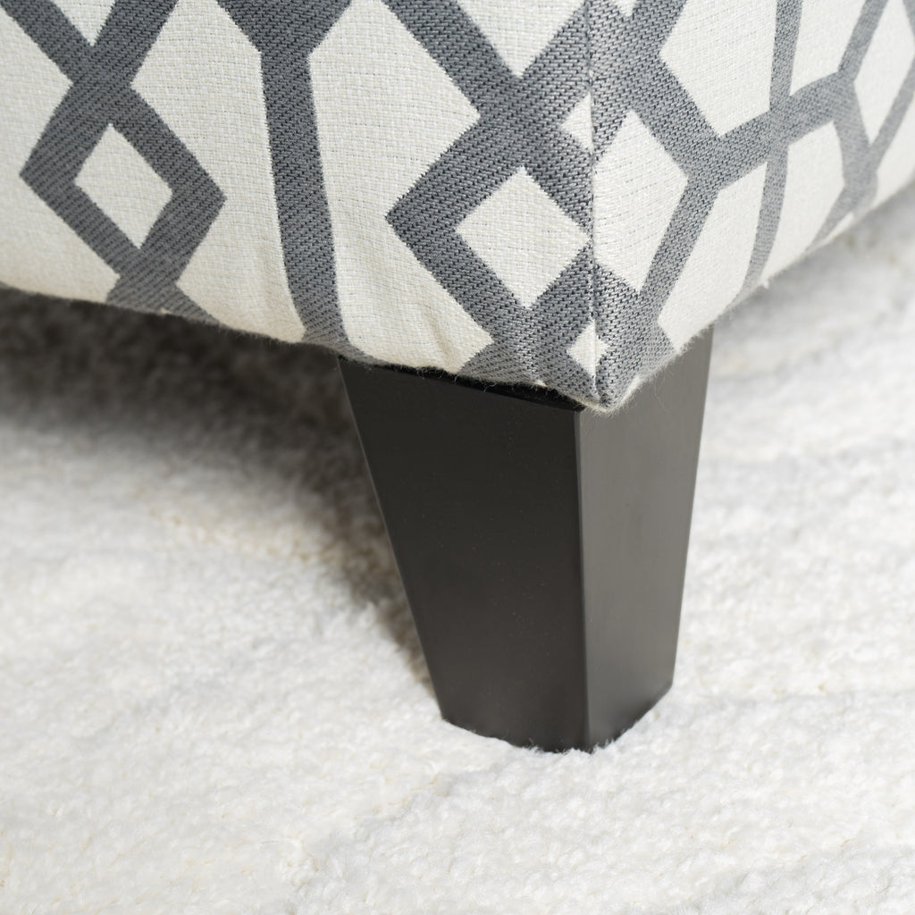 Storage Bench Ottoman with Hidden Storage & Geometric Gray-White Upholstery