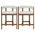 Christopher Knight Home Callista Rubberwood Upholstered Counter Stool With Open Back (Set of 2), Beige/Walnut