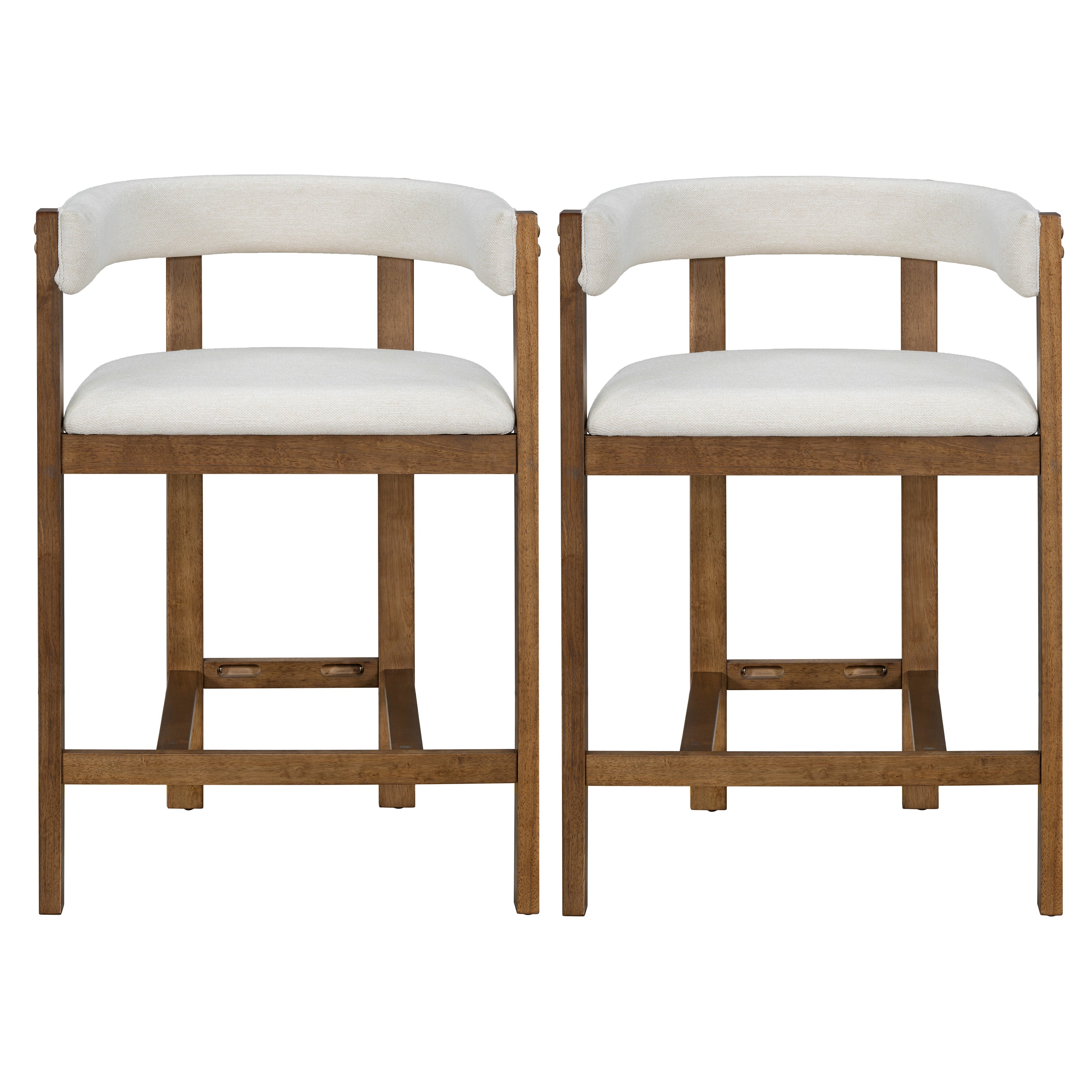 Christopher Knight Home Callista Rubberwood Upholstered Counter Stool With Open Back (Set of 2), Beige/Walnut
