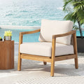 Christopher Knight Home Ritu Modern Acacia Wood Patio Club Chair with Rope Back Detail and Cushion, Beige/Teak