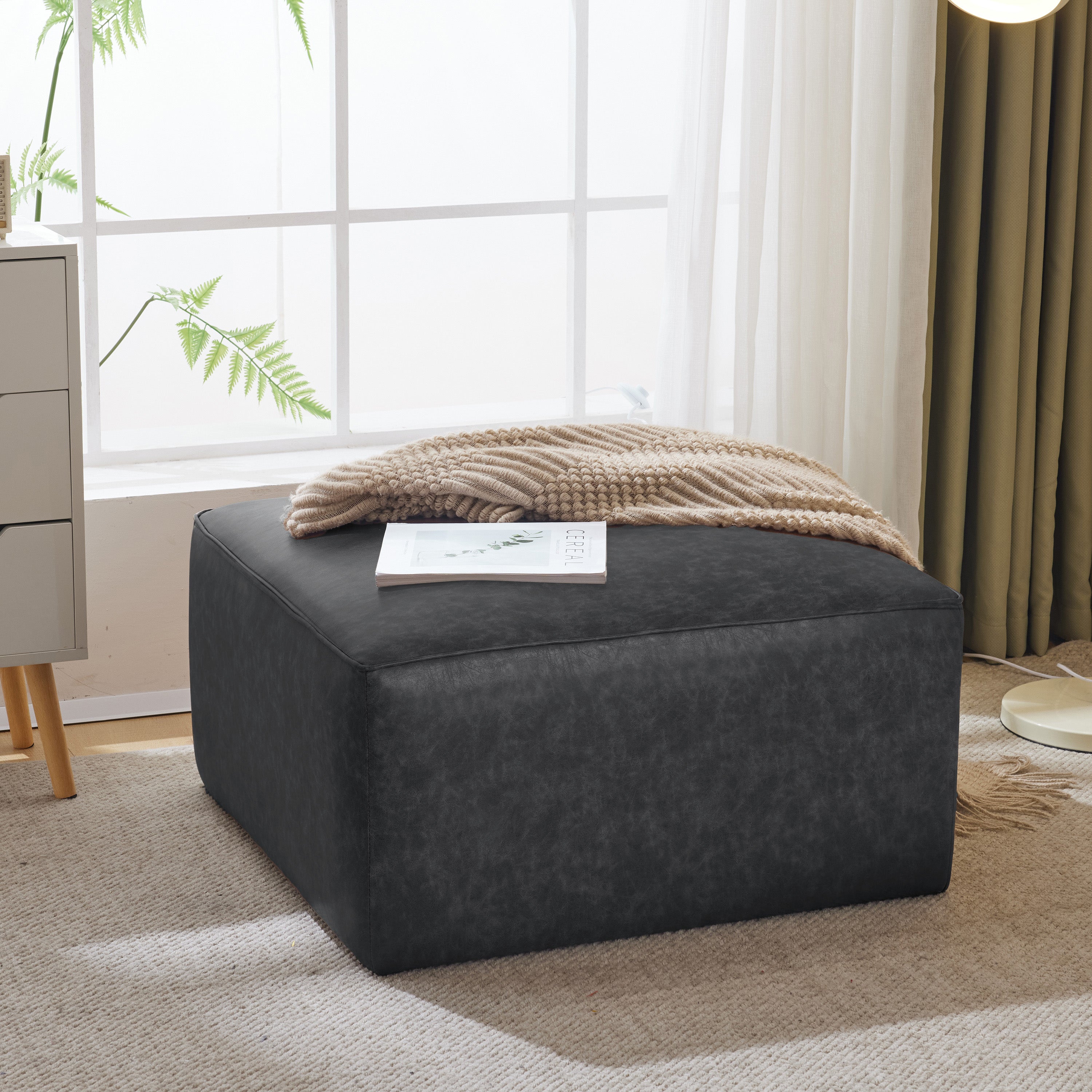 Christopher Knight Home Modern Faux Leather Sectional Ottoman – Modular Square Living Room Footrest