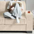 GDFStudio Everly 84" Corduroy Couch with Built-In Cup Holders, Beige
