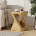 GDFStudio Verde Outdoor Lightweight Concrete Twist Design Wood Grain Texture Side Table, Natural