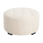 Christopher Knight Home Round Linen Ottoman with Button Tufted Design & Birch Wood Legs ¨C Versatile Footstool and Extra Seating