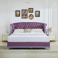 Christopher Knight Home Modern Velvet Wingback Tufted Platform Bed with Nailhead Trim and Silver Legs