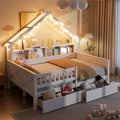 GDFStudio Lincoln Wood Full Size Platform Beds with LED, Storage Shelves, Drawers and Guardrail, White